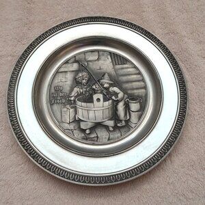 SKS Zinn 95% Pewter Plate Boys Fishing Where is the Fish? German Vintage 8 Inch